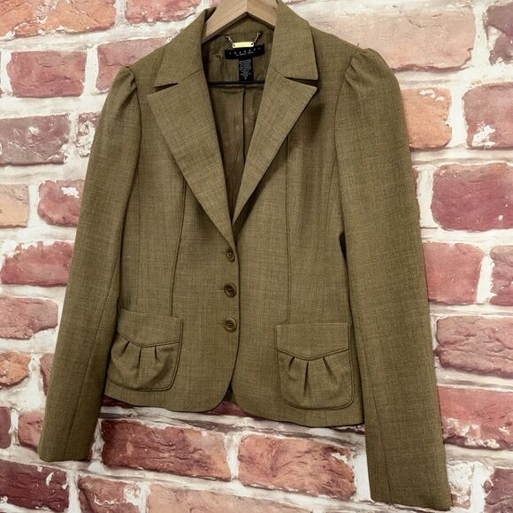 Shelli Segal Blazer Women's 6 Brown Pouch Pocket Career Work Office Button Front - Picture 3 of 8